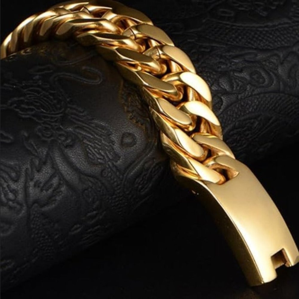 Mens 8" 18K Gold Cuban Chain Link Bracelet 18 K Karat Guys Silver Jewelry 8 inch - Picture 6 of 9